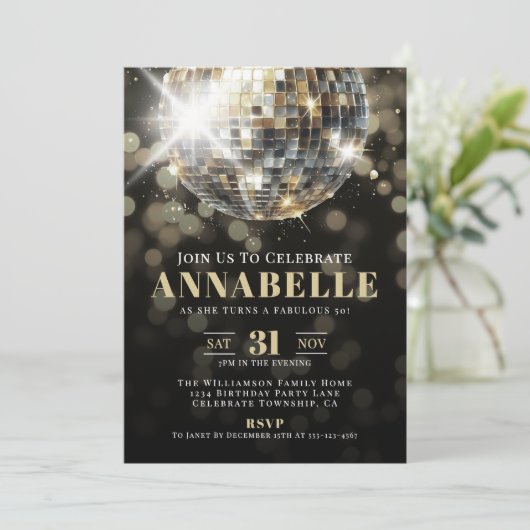 Black Gold Adult 50th Birthday Party Kaart (Staand voorkant)