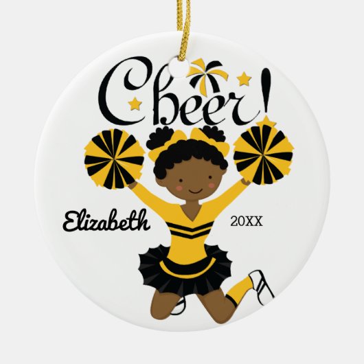 Black & Gold Afro-Amerikaanse Cheerleader Ornament (Voorkant)