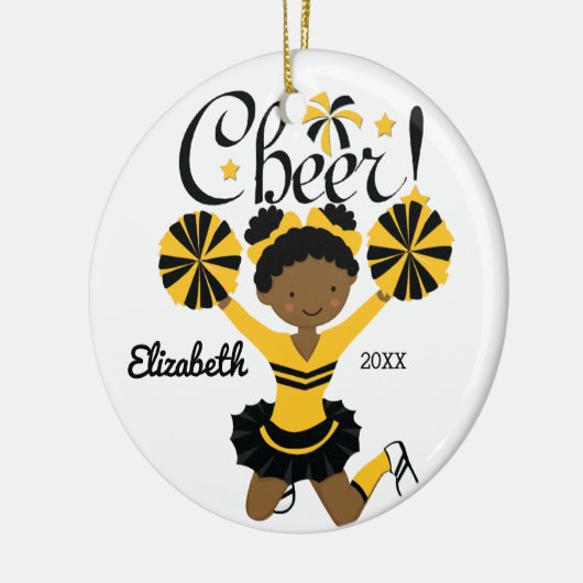 Black & Gold Afro-Amerikaanse Cheerleader Ornament (Links)