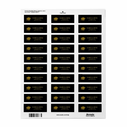 Black Gold Afstudeerder Afstuderen Mail Retouradre Etiket (Full Sheet)