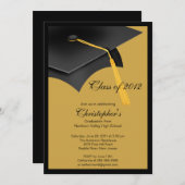 Black Gold Afstudeerder Pet Graduation Party Invit Kaart (Voorkant / Achterkant)