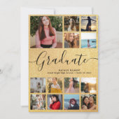 Black & Gold Afstuderen 13 Photo Collage Afstudere Aankondiging (Voorkant)