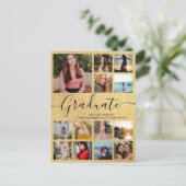 Black & Gold Afstuderen 13 Photo Collage Afstudere Aankondigingskaart (Staand voorkant)