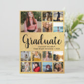 Black & Gold Afstuderen 14 Photo Collage Afstudere Kaart (Staand voorkant)