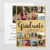 Black & Gold Afstuderen 14 Photo Collage Afstudere Kaart (Voorkant / Achterkant)