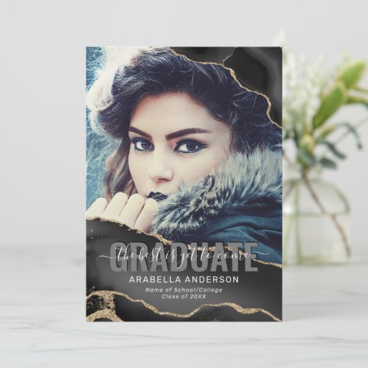 Black Gold Afstuderen Foto Aankondiging (Staand voorkant)