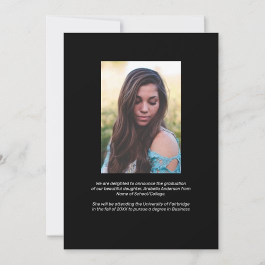 Black Gold Afstuderen Foto Aankondiging (Achterkant)
