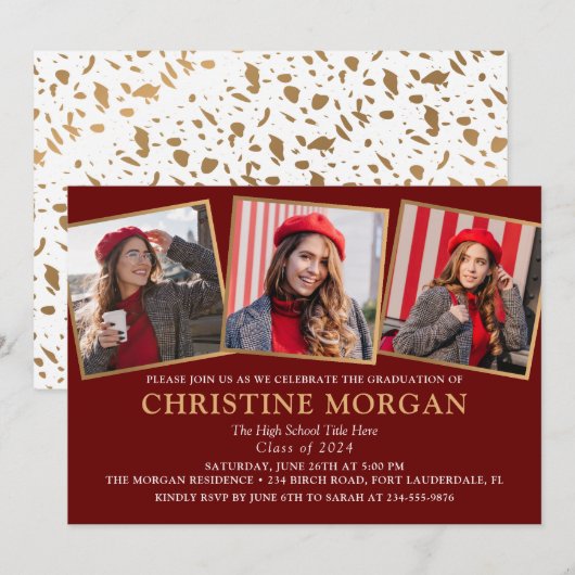 Black Gold Afstuderen Foto Afstuderen aankondiging (Voorkant / Achterkant)