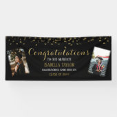 Black & Gold Afstuderen Foto gefeliciteerd Spandoek (Horizontaal)