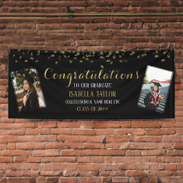 Black & Gold Afstuderen Foto gefeliciteerd Spandoek