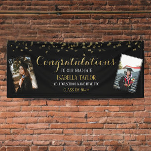 Black & Gold Afstuderen Foto gefeliciteerd Spandoek
