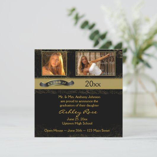 Black Gold Afstuderen-fotokaart Aankondiging (Staand voorkant)