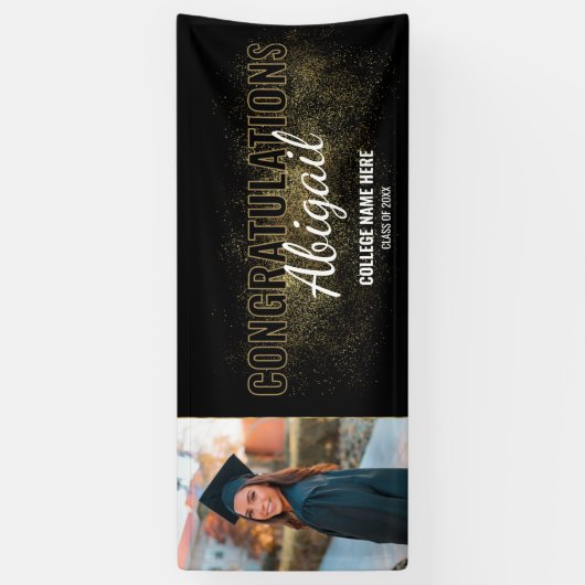 Black & Gold Afstuderen Gefeliciteerd Foto Spandoek (Verticaal)