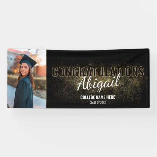 Black & Gold Afstuderen Gefeliciteerd Foto Spandoek (Horizontaal)