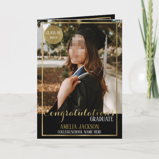 Black & Gold Afstuderen Gefeliciteerd Kaart (Voorkant)