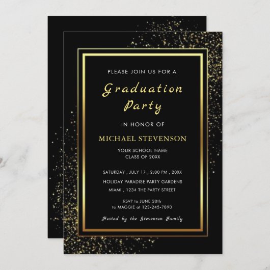 Black Gold Afstuderen Invitation Ontwerp uw eigen (Voorkant / Achterkant)