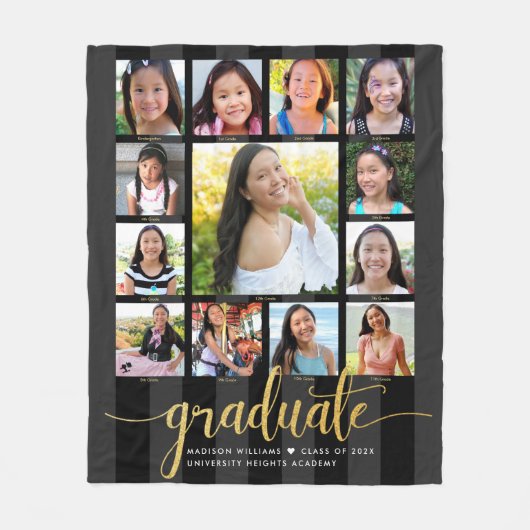 Black Gold Afstuderen K-12 Photo Collage Script Fleece Deken (Voorkant)