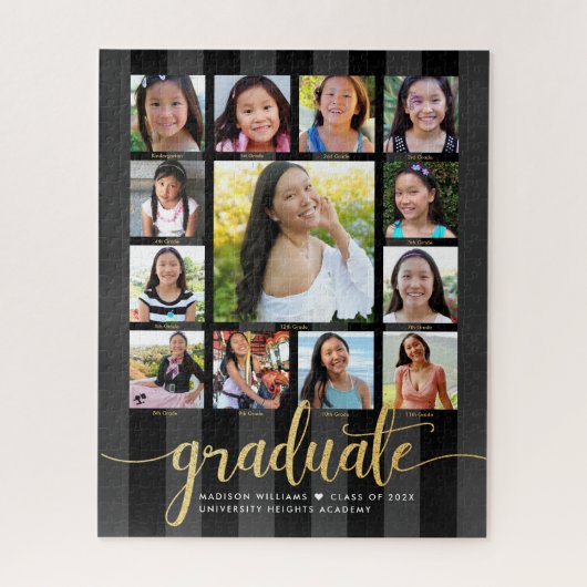 Black Gold Afstuderen K-12 Photo Collage Script Legpuzzel (Verticaal)