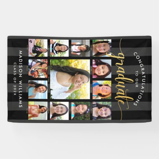 Black Gold Afstuderen K-12 Photo Collage Script Spandoek (Horizontaal)