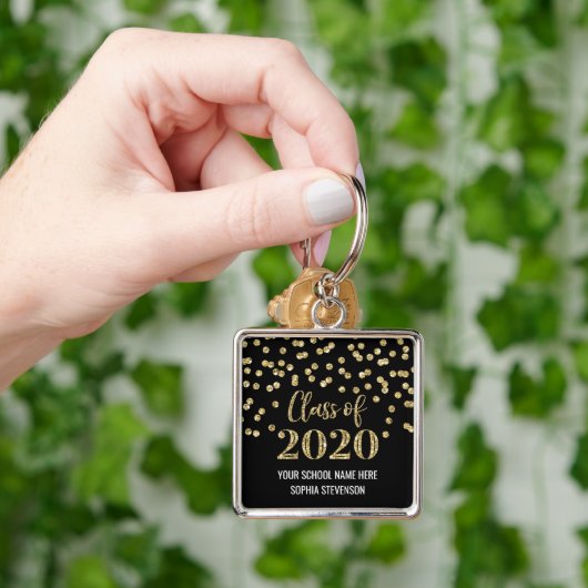 Black Gold Afstuderen Klasse van 2020 Confetti Sleutelhanger (Hand)