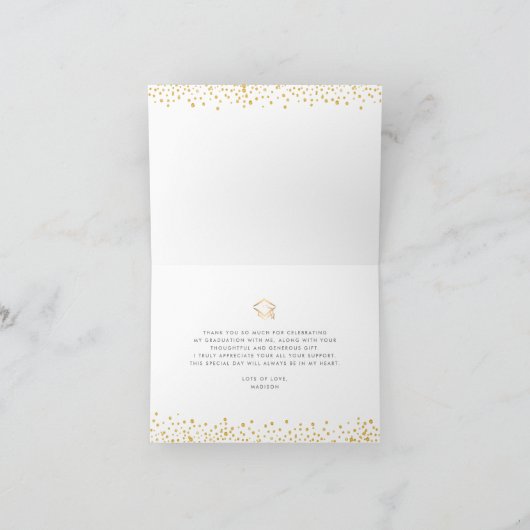 Black Gold Afstuderen Modern Elegant Script Height Bedankkaart (Binnen)
