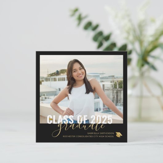 Black Gold Afstuderen Open House Square Announcem Aankondiging (Staand voorkant)