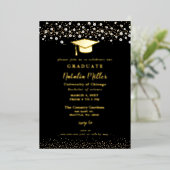 Black Gold Afstuderen Pet Afstuderen Folie Invitat Uitnodiging (Staand Voorkant)