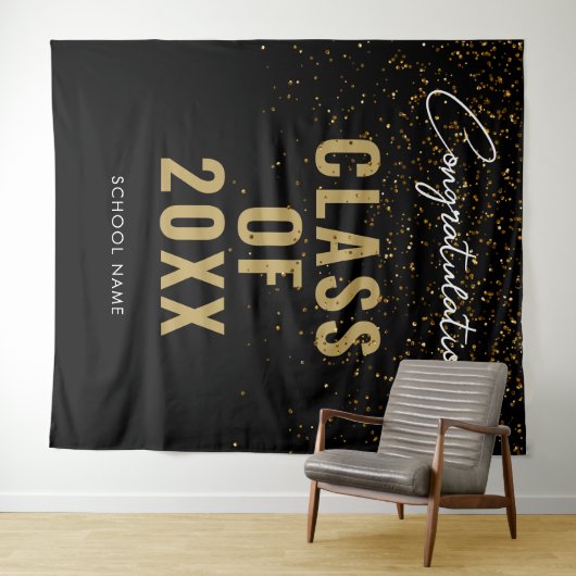 Black Gold Afstuderen Photo Booth Backdrop Wandkleed (In Situ (horizontaal))
