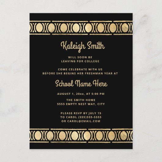 Black Gold Afstuderen Trunk Party Uitnodiging Briefkaart (Voorkant)