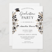 Black & Gold Afstuderen Uitnodiging (Voorkant / Achterkant)