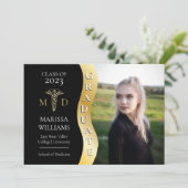 Black |Gold Afstuderen Wave Caduceus MD Medical Af Aankondiging (Staand voorkant)
