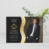 Black | Gold Afstuderen Wave Law Justice Afstudeer Aankondiging (Staand voorkant)