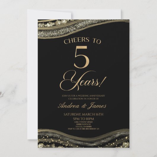 Black Gold Agaat 5e bruiloft Jubileum Party Kaart (Voorkant)