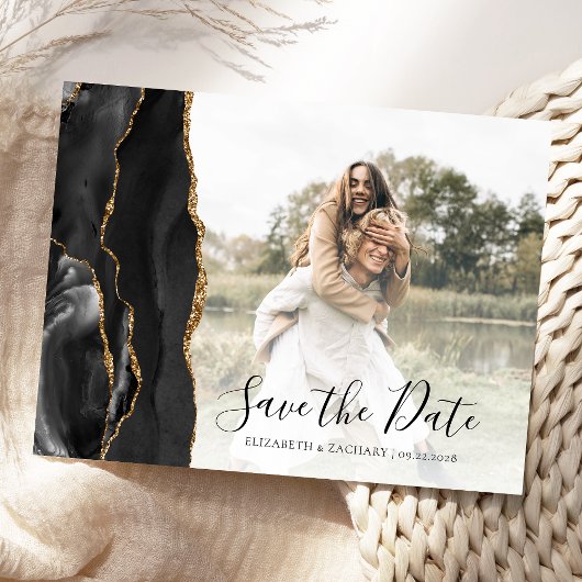 Black Gold Agaat Custom Photo Save the Date Briefkaart