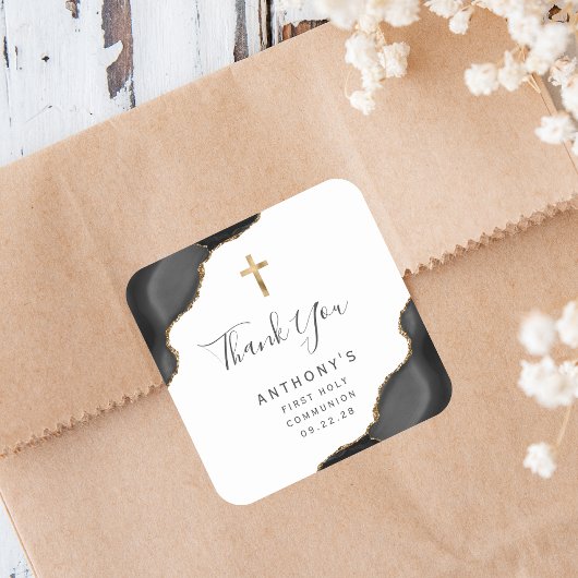 Black Gold Agaat Eerste Heilige Communie Dank u Vierkante Sticker