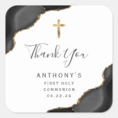 Black Gold Agaat Eerste Heilige Communie Dank u Vierkante Sticker (Voorkant)