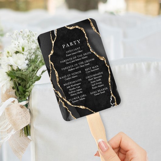 Black & Gold Agaat huwelijksprogramma Handwaaier