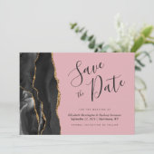 Black Gold Agaat Pink Save the Date Kaart (Staand voorkant)