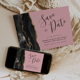 Black Gold Agaat Pink Save the Date Kaart