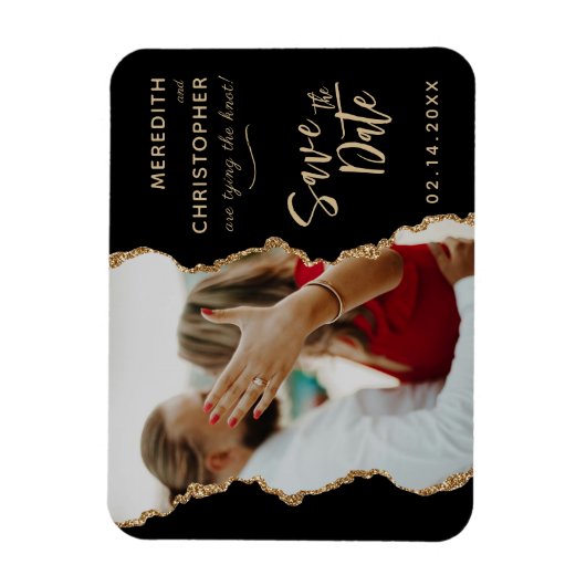 Black Gold Agaat Trouwfoto Sla de datum op Magneet (Verticaal)