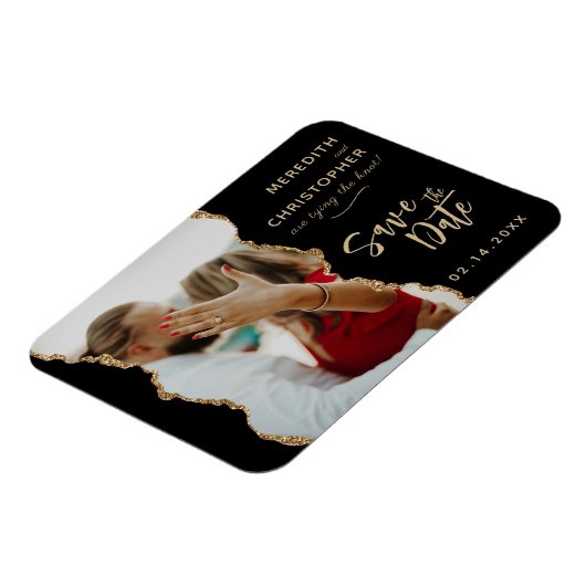 Black Gold Agaat Trouwfoto Sla de datum op Magneet (Linkerzijde)