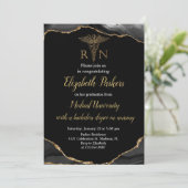 Black & Gold Agaat Verpleegkundig Afstudeerfeest Kaart (Staand voorkant)