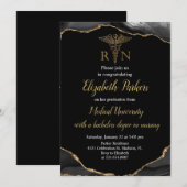 Black & Gold Agaat Verpleegkundig Afstudeerfeest Kaart (Voorkant / Achterkant)