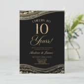 Black Gold Agate 10e bruiloft Jubileum Party Kaart (Staand voorkant)