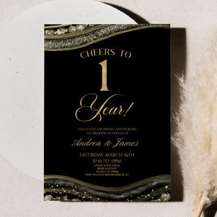 Black Gold Agate 1st Wedding Jubileum Party Kaart