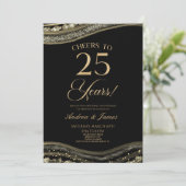 Black Gold Agate 25e bruiloft Jubileum Party Kaart (Staand voorkant)