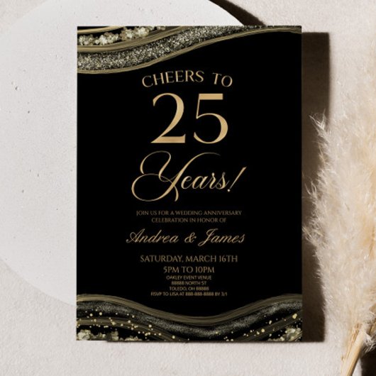 Black Gold Agate 25e bruiloft Jubileum Party Kaart