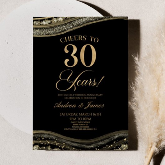 Black Gold Agate 30ste bruiloft Jubileum Party Kaart