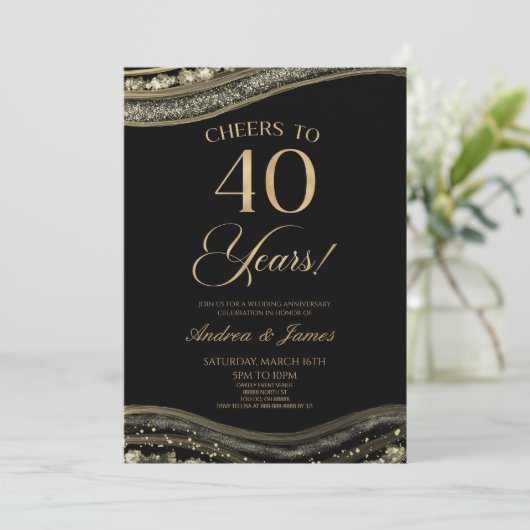 Black Gold Agate 40ste bruiloft Jubileum Party Kaart (Staand voorkant)