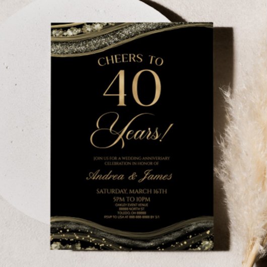 Black Gold Agate 40ste bruiloft Jubileum Party Kaart